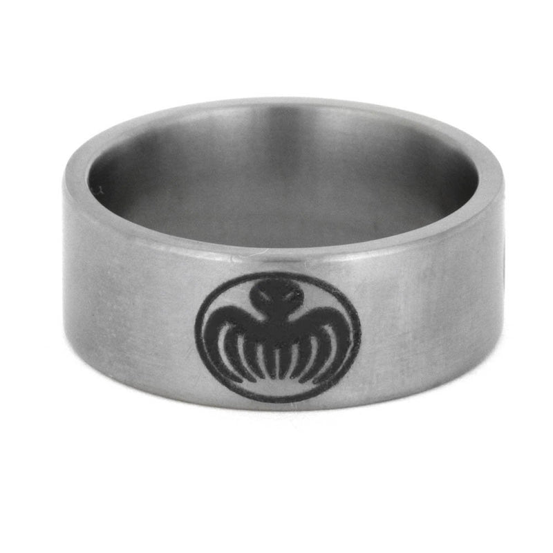 Engraved Octopus 9mm Comfort-Fit Matte Titanium Wedding Band, Size 11.5