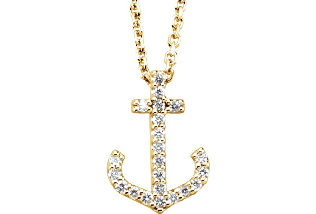 Petite Diamond Anchor Necklace in 14k Yellow Gold, 16" (1/8 Cttw)