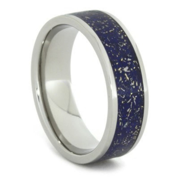 Meteorite Shavings Blue, Green, Purple Inlay 7mm Comfort-Fit Titanium Ring