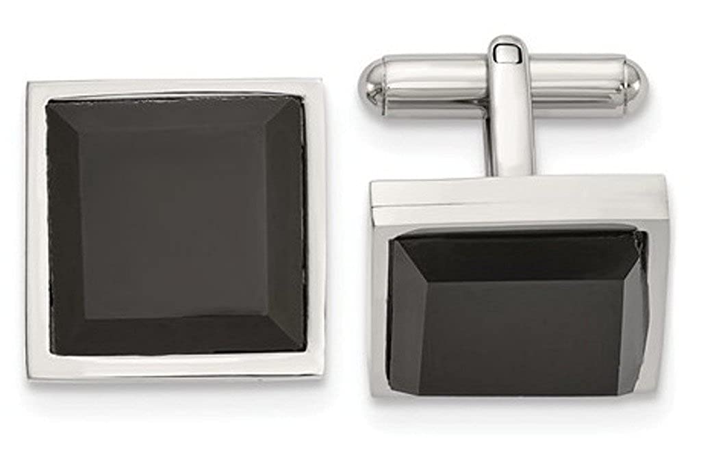 Stainless Steel Black Onyx Square Cuff Links, 17.4MMX17.4MM