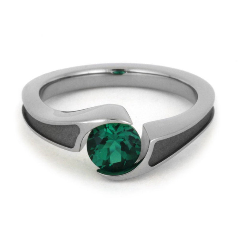 Emerald May Birthstone Bypass Titanium Ring, 7mm Comfort Fit