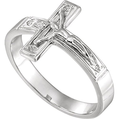 Men's Crucifix Chastity Ring, 14k White Gold 15.25mm, Size 10