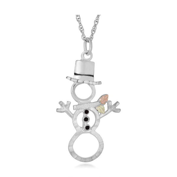 Snowman Pendant Necklace, Sterling Silver, 12k Green and Rose Gold Black Hills Gold Motif, 18"