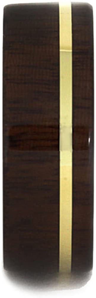 Ipe Wood, 14k Yellow Gold Pinstripe 8mm Comfort-Fit Matte Titanium Ring, Size 13.75
