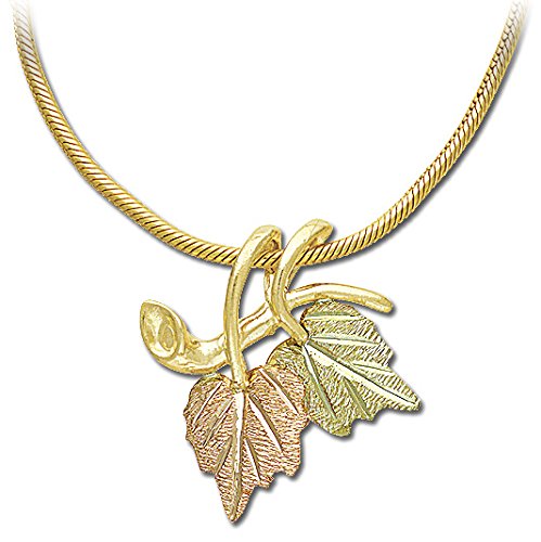 Slide Pendant Vermeil Snake Chain Necklace, 10k Yellow Gold, 12k Green and Rose Gold Black Hills Gold Motif, 18"