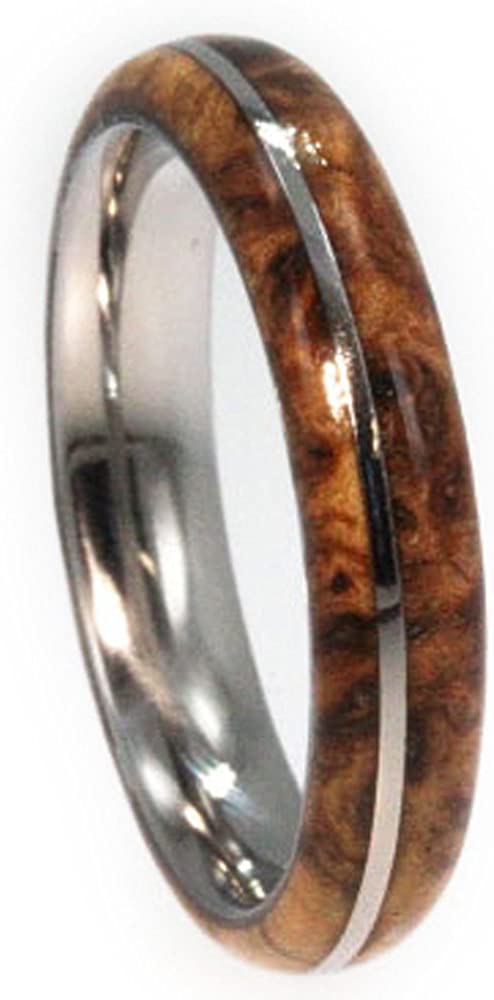 Black Ash Burl, Titanium Pinstripe 6mm Comfort Fit Titanium Wedding Band, Size 12.25