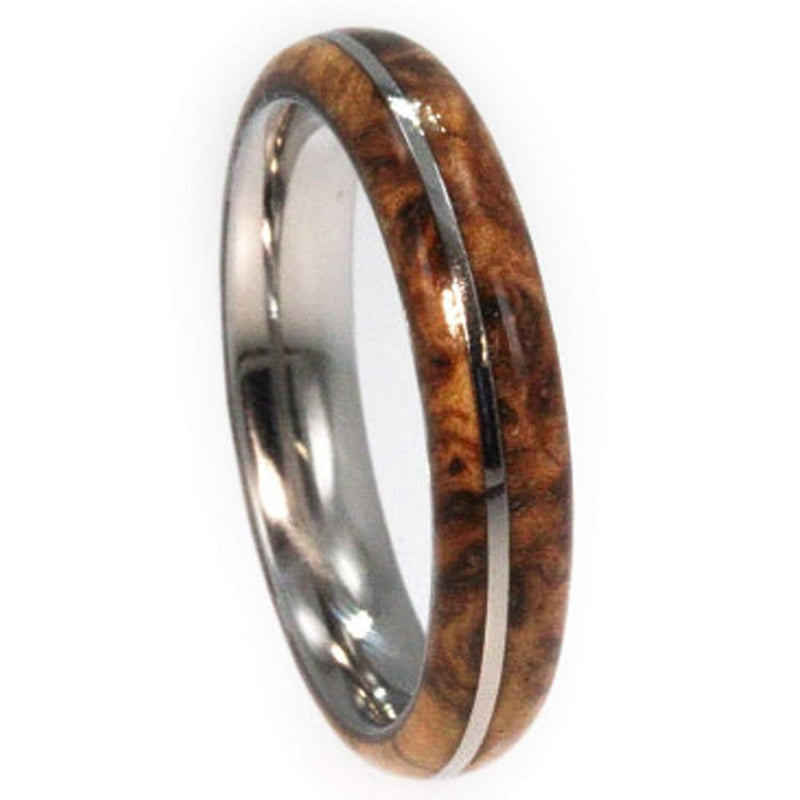 Black Ash Burl, Titanium Pinstripe 6mm Comfort Fit Titanium Wedding Band