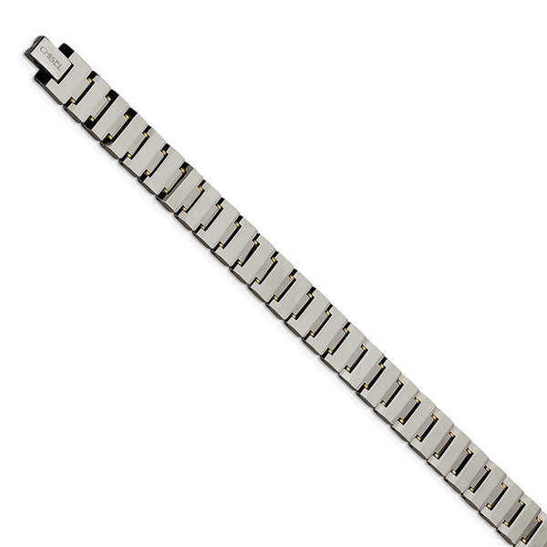 Men's Polished Tungsten with Brass 11mm Link Bracelet, 8.5"
