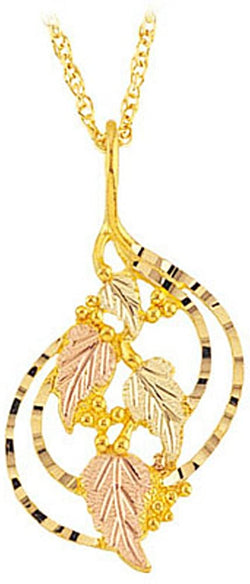 Swirl Vines with Leaves Pendant Necklace, 10k Yellow Gold, 12k Green and Rose Gold Black Hills Gold Motif, 18"