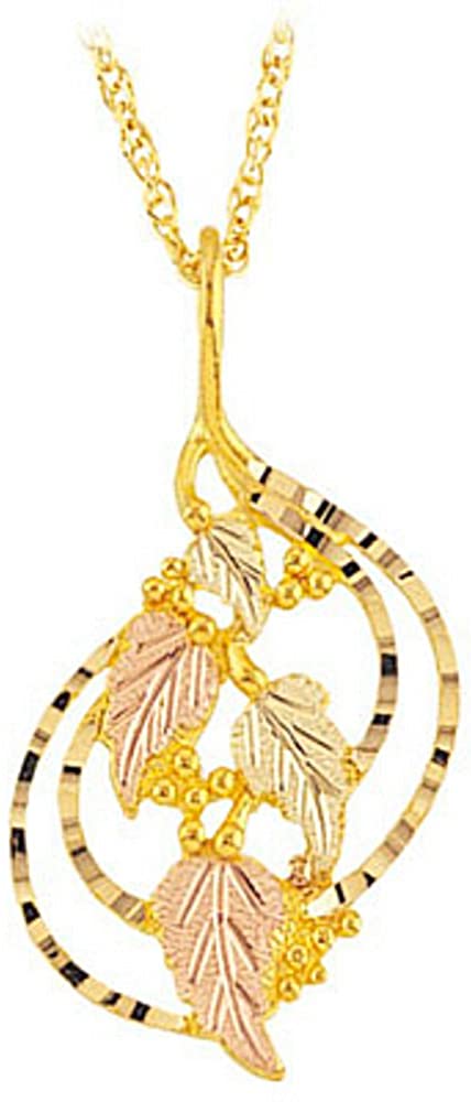 Swirl Vines with Leaves Pendant Necklace, 10k Yellow Gold, 12k Green and Rose Gold Black Hills Gold Motif, 18"