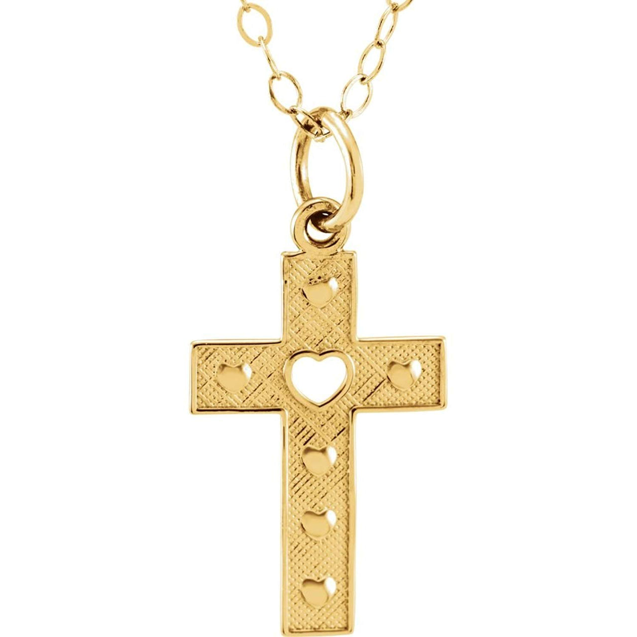 Youth Cross and Heart 14k Yellow Gold Pendant (18.80X9.10 MM)