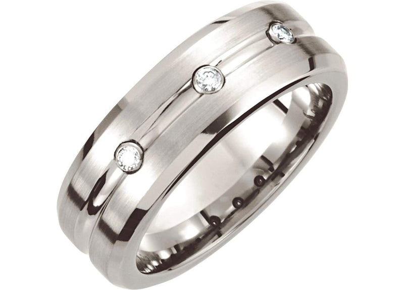 Men's 3 Stone Diamond 8mm Satin and Polished Comfort Fit Dura Cobalt Band (.03 Cttw)