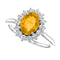 Citrine and Diamond Halo 14k White OR Yellow Gold Ring, Size 7