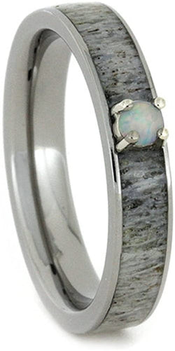 Opal, Antler Inlay 4mm Comfort-Fit Titanium Engagement Ring, Size 8.5