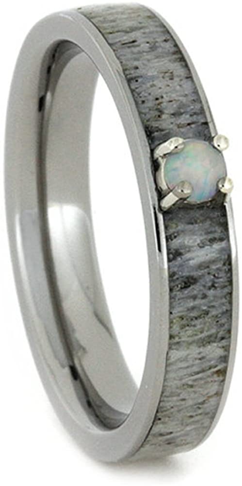 Opal, Antler Inlay 4mm Comfort-Fit Titanium Engagement Ring, Size 11.75
