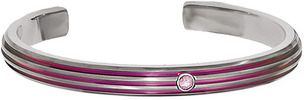 Titanium, Pink Anodized Grooved .15 Ct Pink Sapphire 7mm Cuff Bracelet