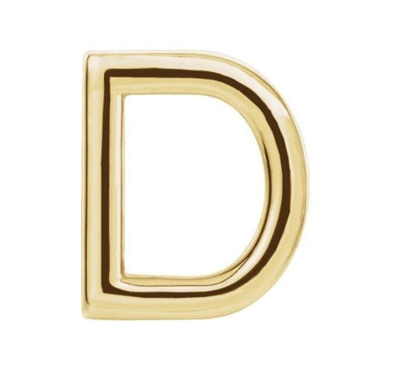 Initial Letter 'D' 14k Yellow Gold Stud Earring (Single Earring)
