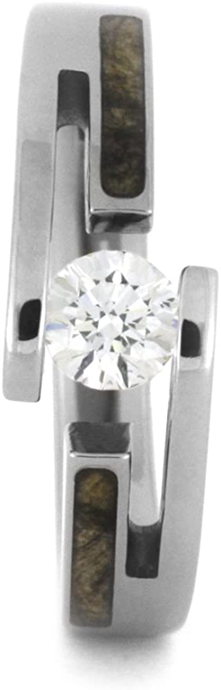 Tension-Set Diamond, Buckeye Burl 7.5mm Comfort-Fit Titanium Bypass Ring, Size 6.25