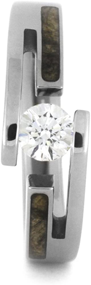 Tension-Set Diamond, Buckeye Burl 7.5mm Comfort-Fit Titanium Bypass Ring, Size 5.75