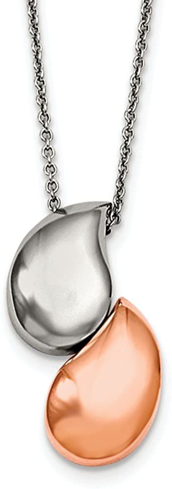 Stainless Steel Pink IP and Polished Teardrop Necklace, 18"