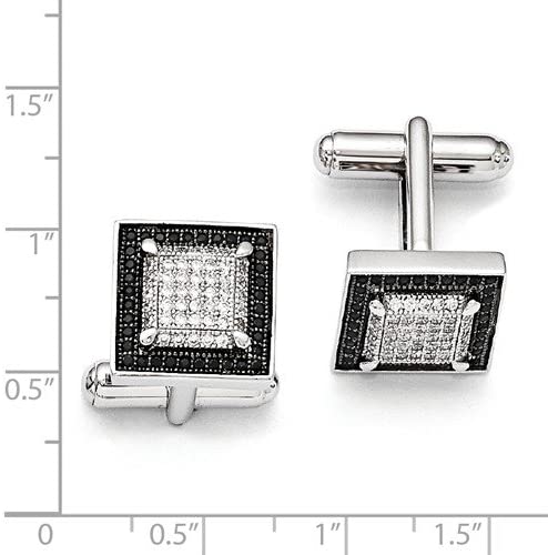 Sterling Silver and CZ Brilliant Pave' Square Cuff Links, 13MM