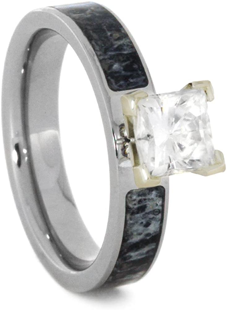 Forever One Moissanite, Deer Antler 4mm Comfort-Fit Titanium Engagement Ring, Size 4