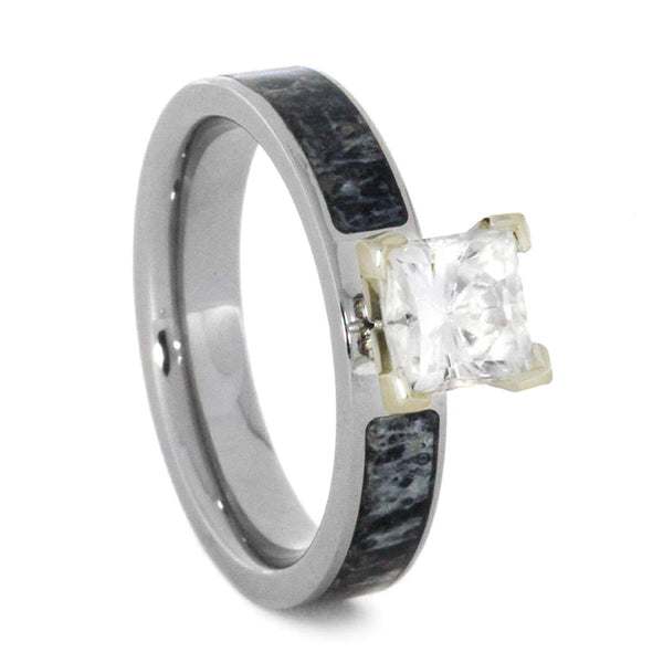 Charles & Colvard Moissanite, Deer Antler 4mm Comfort-Fit Titanium Engagement Ring