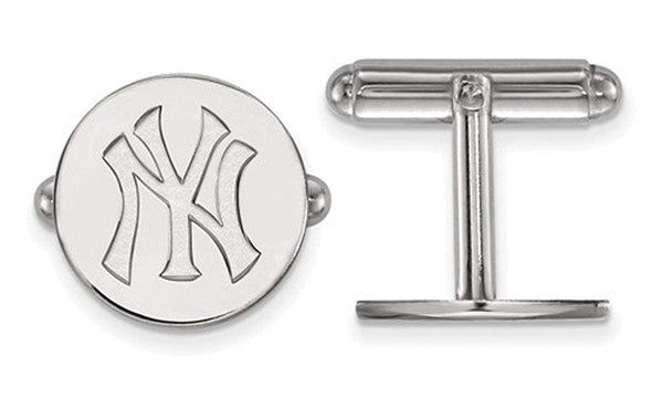 Rhodium-Plated Sterling Silver MLB New York Yankees Round Cuff Links, 15MM