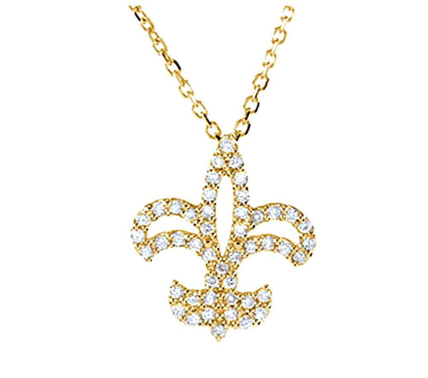 Diamond Fleur-De-Lis 14k Yellow Gold Pendant Necklace, 16" (1/4 Cttw)