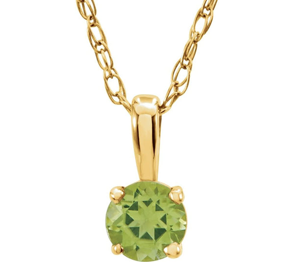 Children's Imitation Peridot 'August' Birthstone 14k Yellow Gold Pendant Necklace, 14"