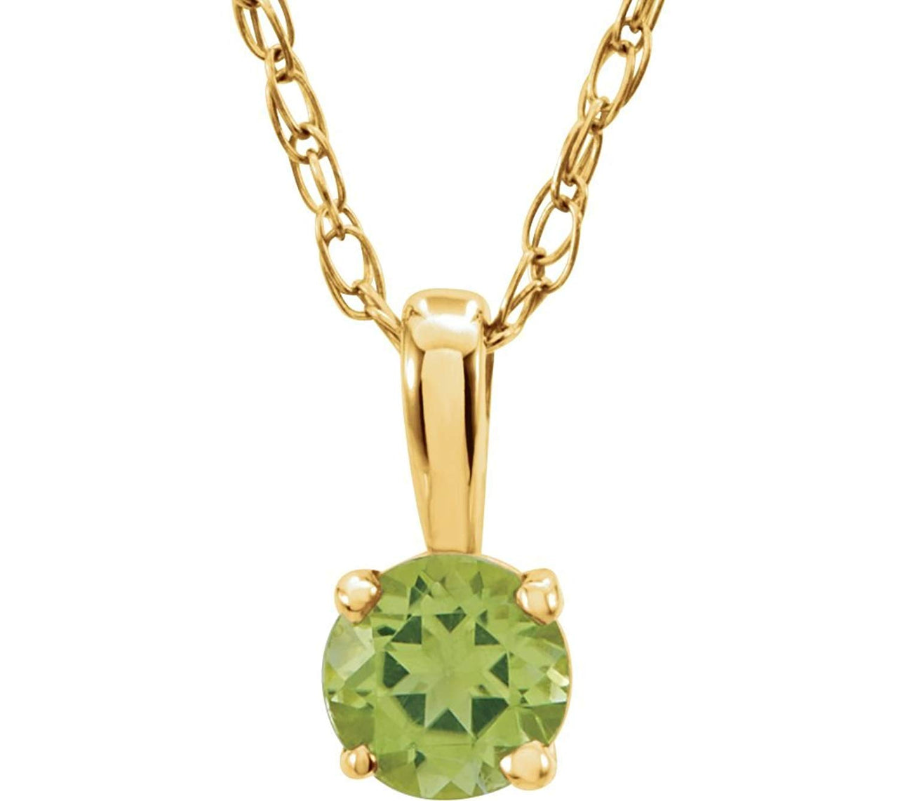 Children's Peridot Birthstone Pendant 14k Yellow Gold Necklace, 14"