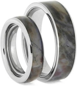 Petrified Wood Comfort-Fit Titanium His and Hers Wedding Band Set Size, M15.5-F6.5