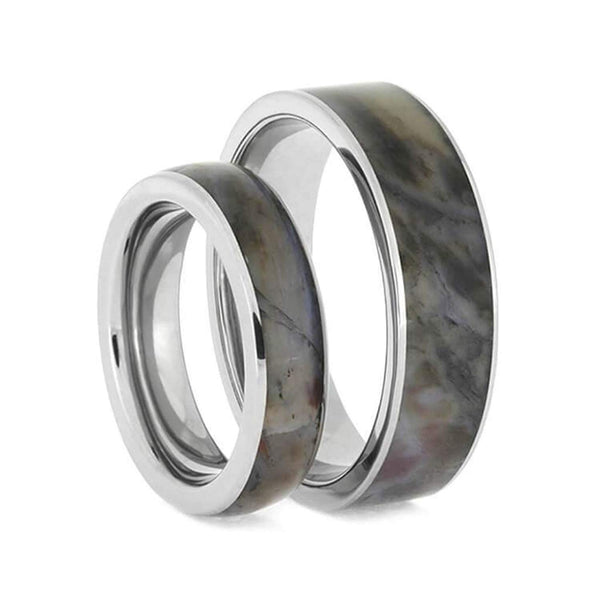 Petrified Wood Comfort-Fit Titanium Couples Wedding Band Set