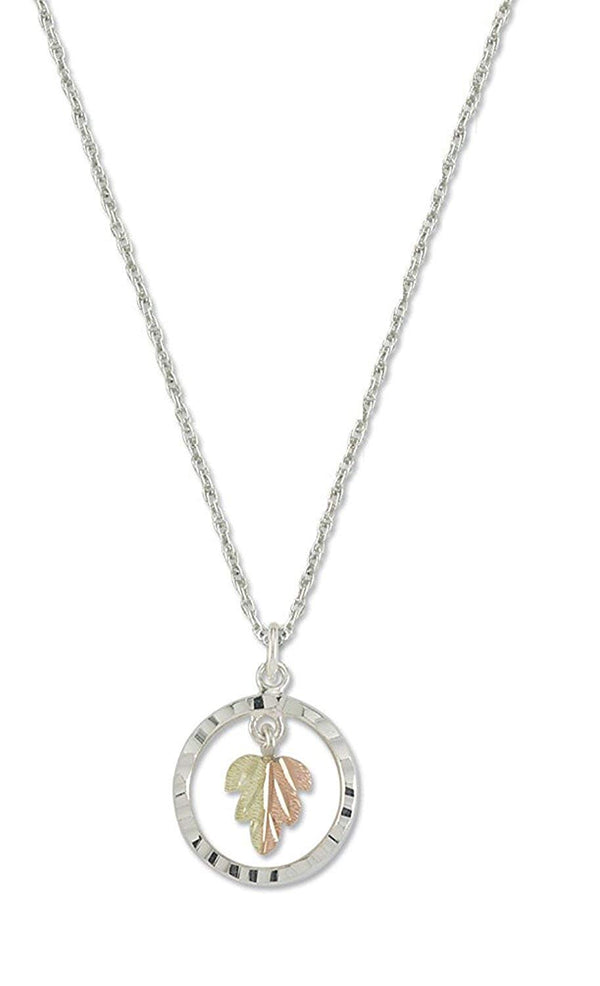 Two-Tone Split Leaf Circle Necklace, Sterling Silver, 12k Green and Rose Gold Black Hills Gold Motif, 18"