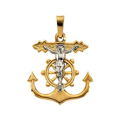 Two-Tone Anchor Mariner's Crucifix 14k Yellow and White Gold Pendant (31X30MM)