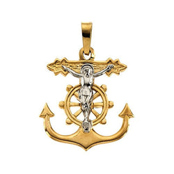 Two-Tone Anchor Mariner's Crucifix 14k Yellow and White Gold Pendant (17X19MM)