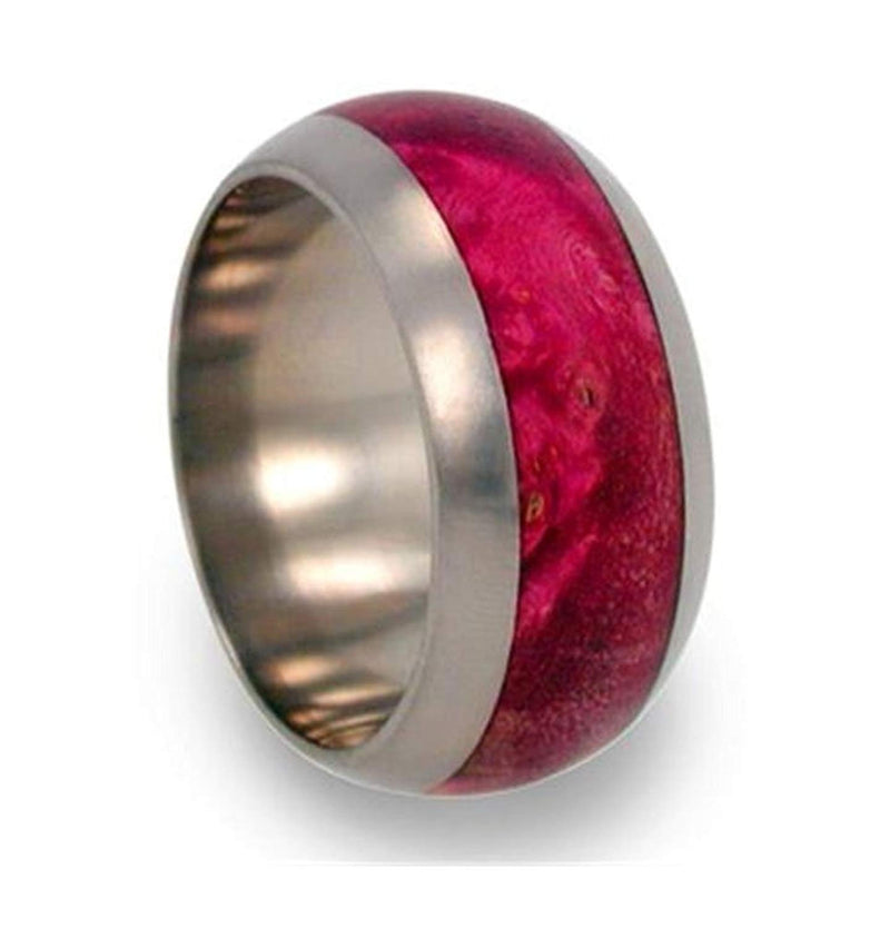 Magenta Box Elder Burl Inlay 10mm Comfort Fit Matte Titanium Band, Size 4.5