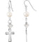 Rhodium Plate Sterling Silver Freshwater Pearl Cross Earrings