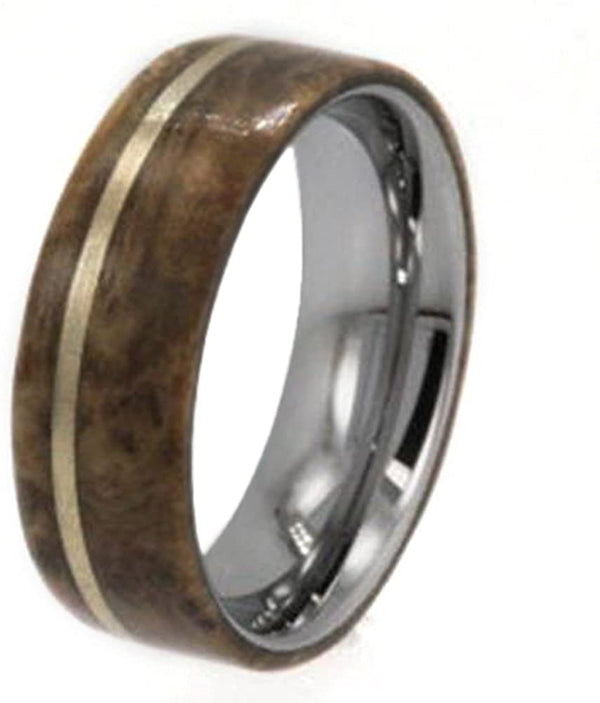 Buckeye Burl, 14K Yellow Gold 8mm Comfort Fit Titanium Wedding Band