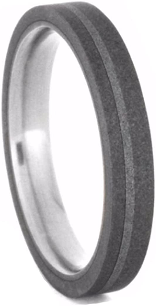 14k White Gold Inlay 3mm Comfort-Fit Sandblast Titanium Wedding Band, Size 7.5