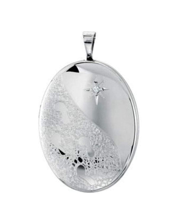 Diamond Footprints Sterling Silver Oval Locket Pendant (.015 Ct.)