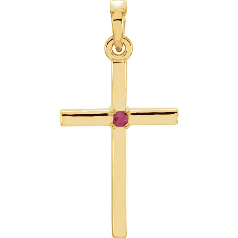 Ruby Inset Cross 14k Yellow Gold Pendant (22.65x11.4MM)