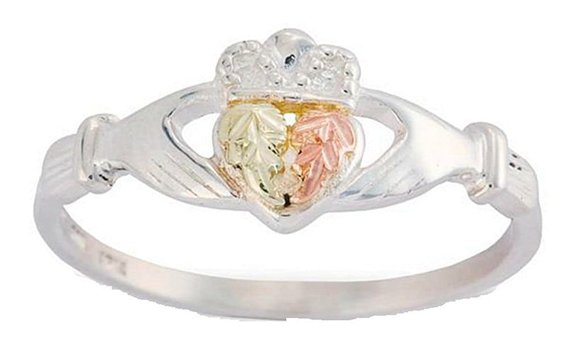 Claddagh Crown Ring, Sterling Silver, 12k Green and Rose Gold Black Hills Gold Motif