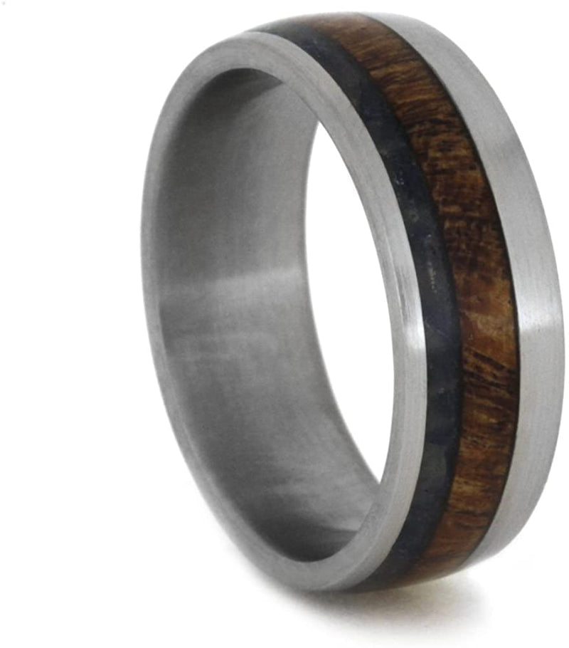 Mesquite Burl Wood, Blue Sea Glass 7mm Comfort-Fit Matte Titanium Wedding Band