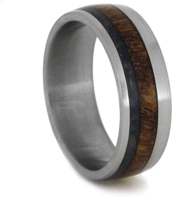 Blue Sea Glass, Mesquite Burl Wood 7mm Comfort-Fit Matte Titanium Band