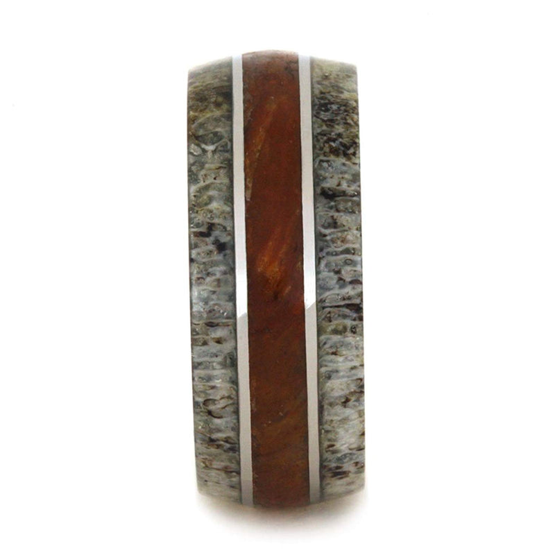 Deer Antler, Petrified Wood 10mm Comfort-Fit Titanium Ring