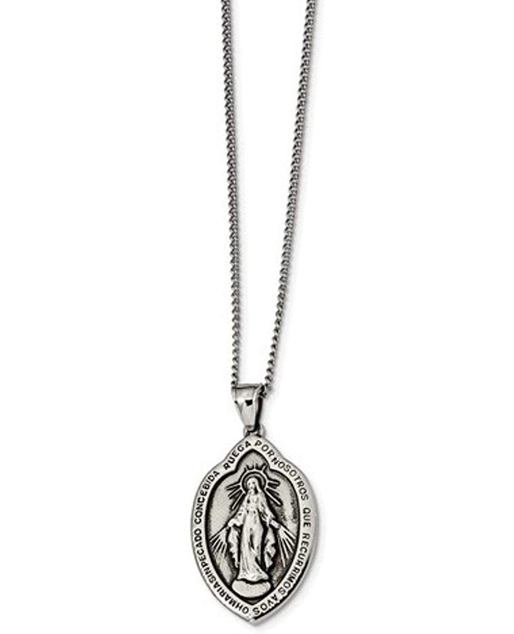 Stainless Steel Antiqued Miraculous Medal Necklace, 22" (40.13X26.31MM)