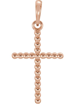 Beaded Cross 14k Rose Gold Pendant (17.5X12.10 MM)