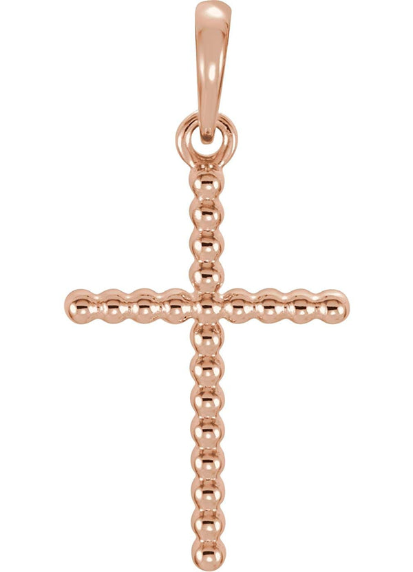 Beaded Cross 14k Rose Gold Pendant (17.5X12.10 MM)