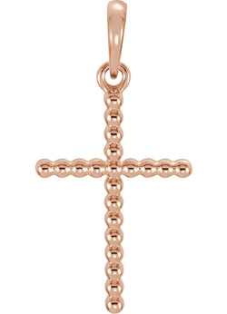 Beaded Cross 14k Rose Gold Pendant (13.5X9.4 MM)